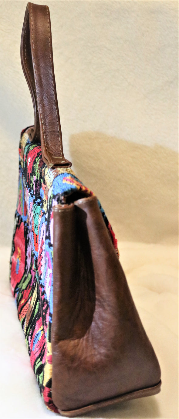 cultural handmade artesan leather handbag -cultural fabric leather handbag