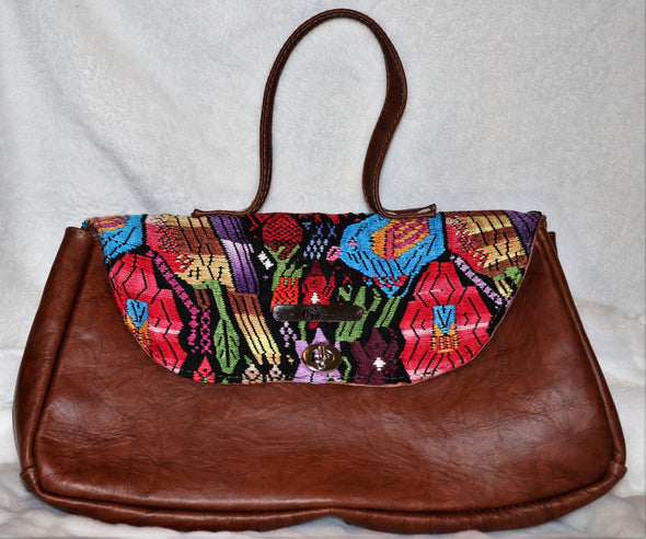 cultural handmade artesan leather handbag -cultural fabric leather handbag