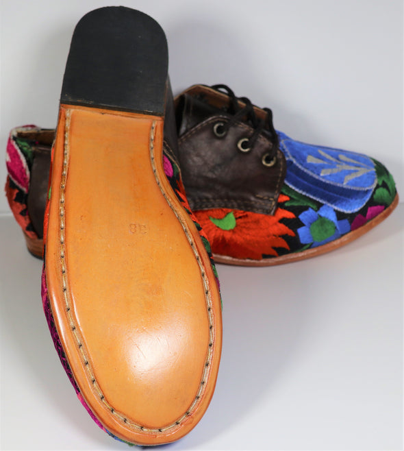 Blue floral ladies shoes -Artisan shoes- artisan leather -Handmade artisan.02