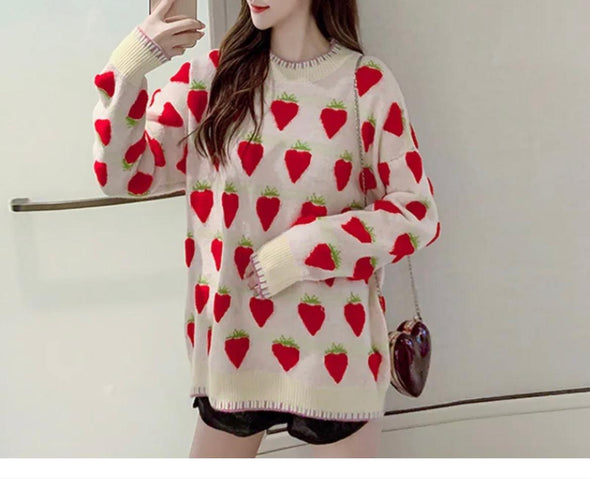 Knitted strawberry sweater