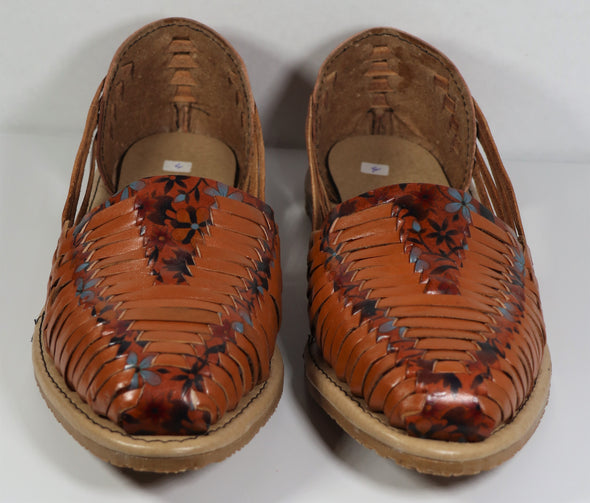 handmade women's leather sandals . Mexican huarache sandals. flor cofee