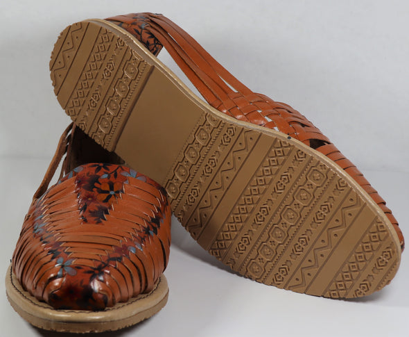 handmade women's leather sandals . Mexican huarache sandals. flor cofee