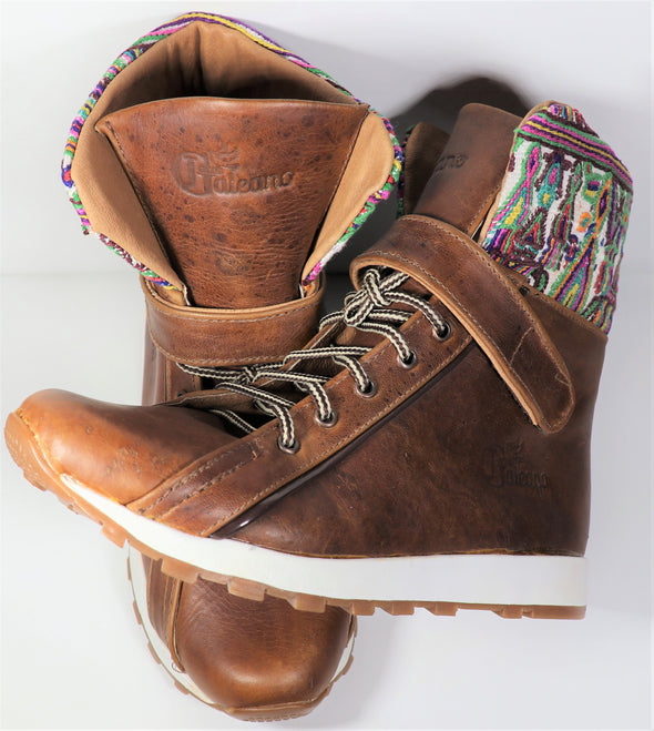 men's  sport boots -handmade brown  leather boot with cultural textile