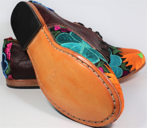 Orange-light blue floral ladies shoes -Artisan shoes- artisan leather -Handmade artisan.03